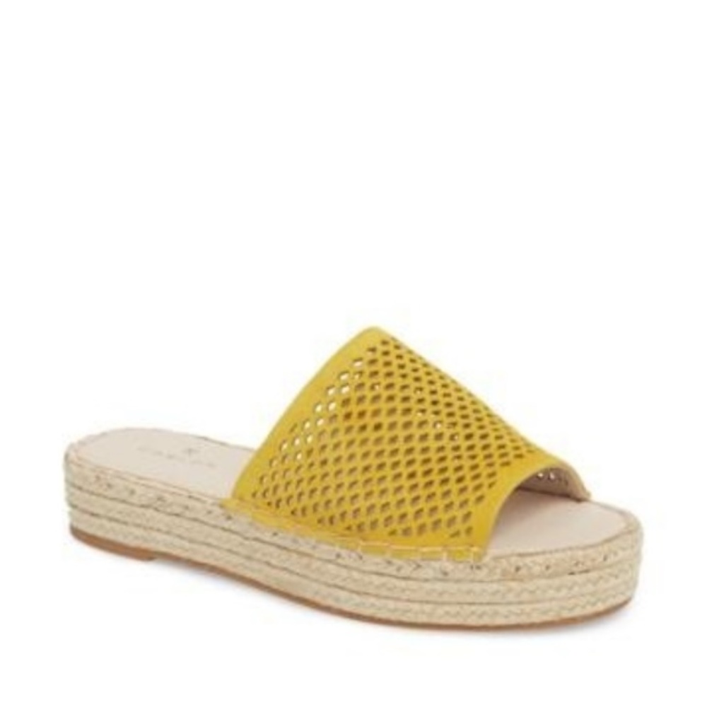 Mustard perforated suede espadrille sandal